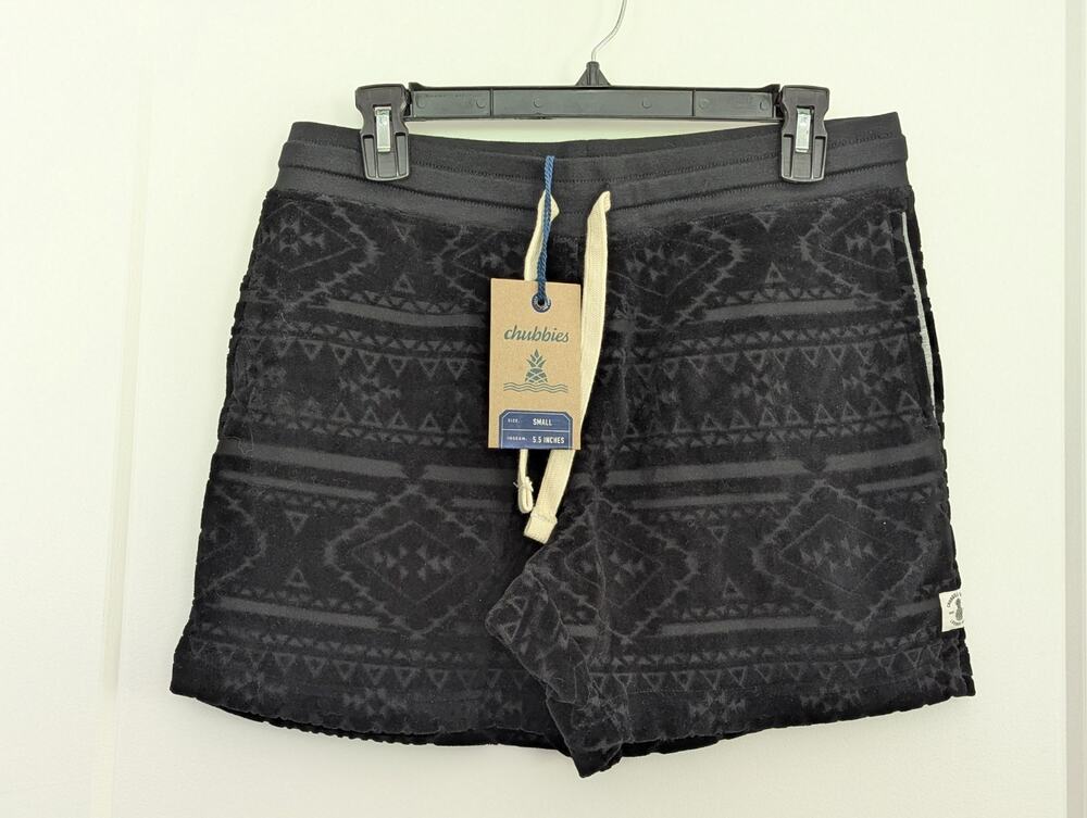 Chubbies Women Small Shorts The Crop Circles Black Terry Cloth Beach NWT